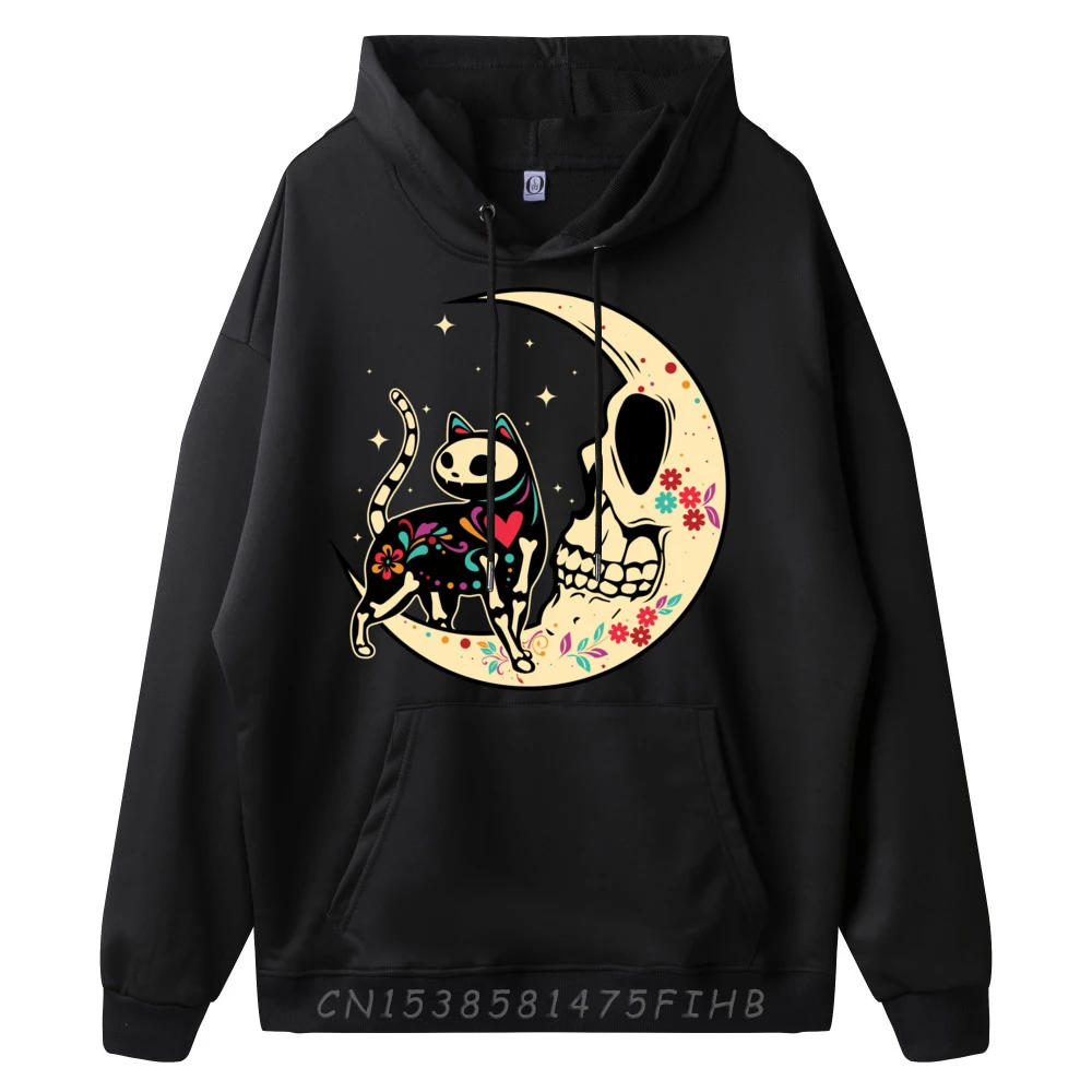 Cat Moon Mexican Souls Day Of Dead Dia De Los Muertos Floral Mens Designer Hoodies Shirts For Men Vegan