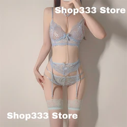 Lace Seamless Bodysuit Open Babydoll Open Pajamas Deep V Open Bra Crotchless Garter Set Hot Women's See-Through Sex Lingerie