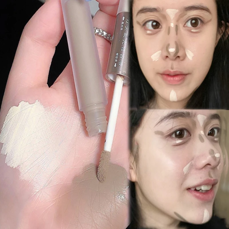 Double Head Face Contouring Bronzer Stick, High Gloss, Cinza, Marrom, Matte, Nariz Sombra, Creme, Iluminar, Marcador, Caneta, Maquiagem, Cosméticos