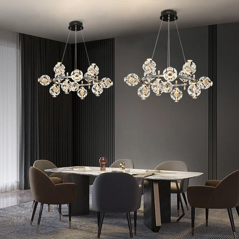 SUN Flower Crystal Chandelier - Luxury Gold & Black Pendant Light | Designer LED Hanging Fixture for Bedroom & Living Room Decor