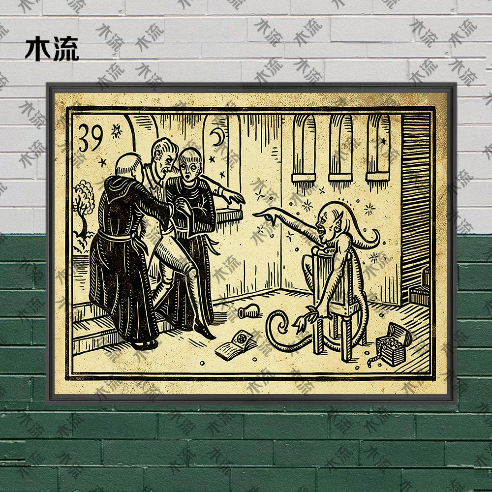 Witches And Demons Of Salem,Vintage Wall Art Canvas Painting,Witchcraft And Magic Illustrations,Art Poster Print,Home Decoration