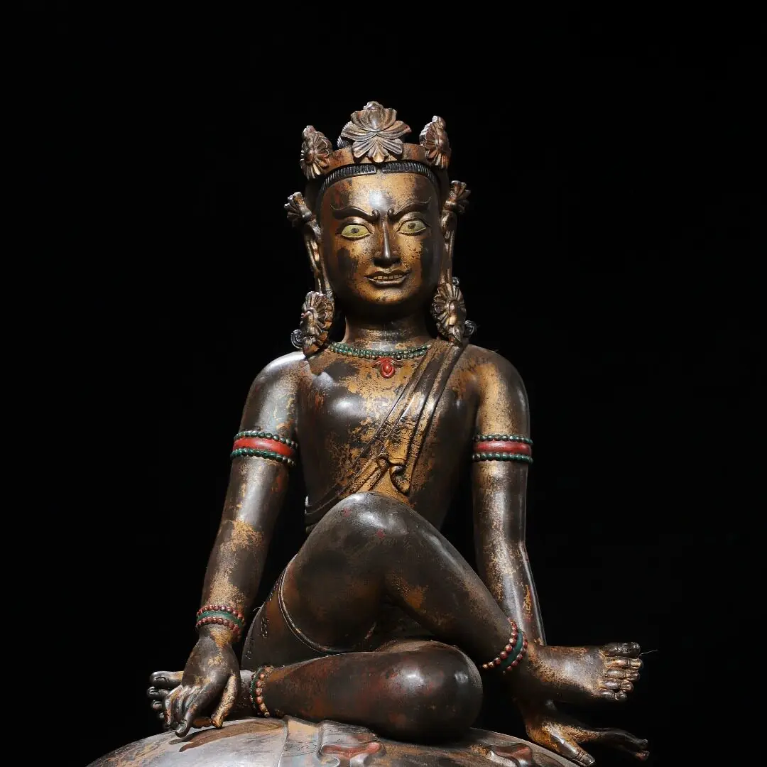 Copper Carved Avalokitesvara Buddha Statue Antique Style – Desktop Shrine Meditation Decor