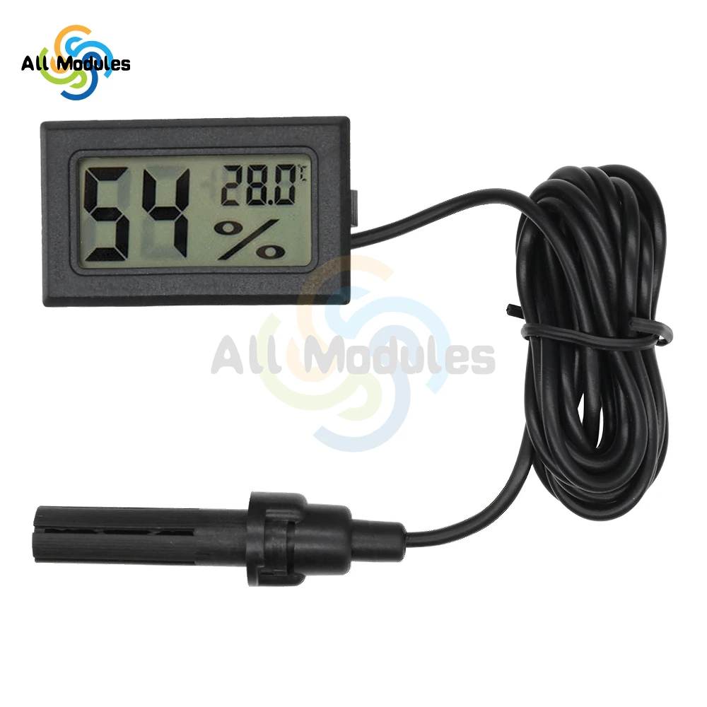Mini Digital LCD Indoor Convenient Temperature Sensor Humidity Meter Black White Thermometer Hygrometer Gauge with Sensor Probe