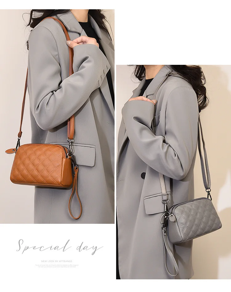 Fashion rhomb leather cross-body women all with soft leather hand zipper change storage shoulder bag