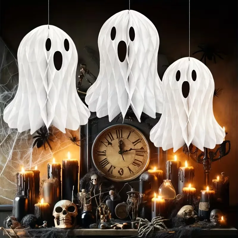 3er-Pack weiße Geister-Wabendekoration, perfekt für Geburtstags- und Halloween-Partys – Detail 1