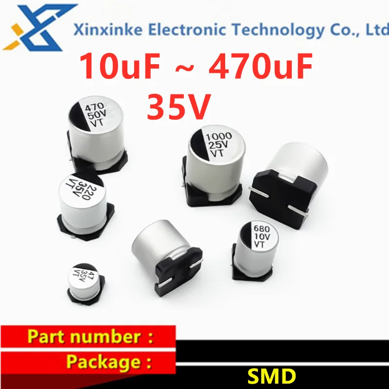 

10PCS 35V 470UF 10x10.5MM 330UF SMD Aluminum Electrolytic Capacitor 10UF 22/33/47/68/100/150/220uF 8*10.5MM 6.3x7.7 5x5.4