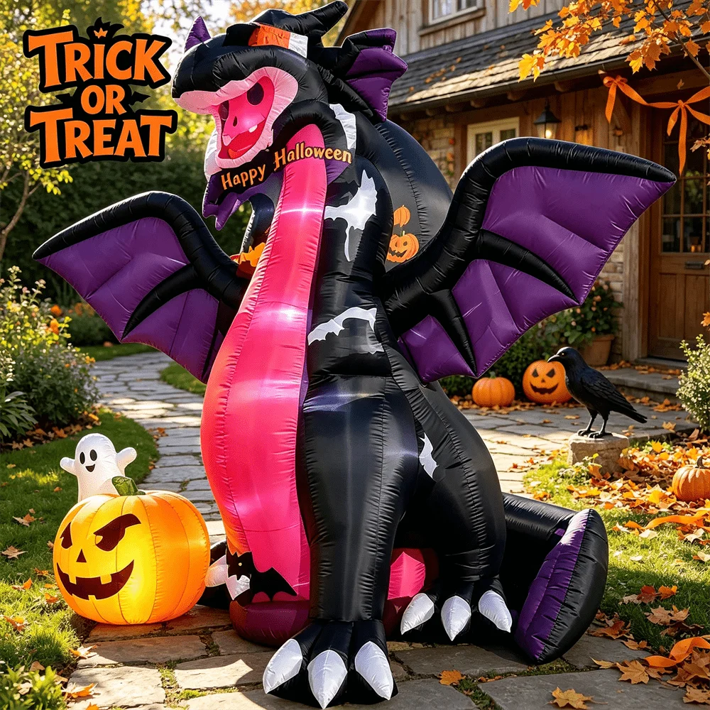 Giant Winged Light Up Inflatable Model Dragon 11.5FT/3.5M Halloween Outdoor Holiday Decoration for Lawn Garden Backyard
