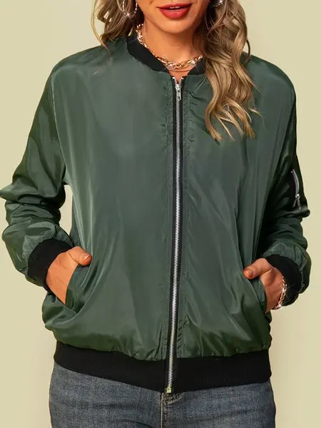 Casual Women's Jacket Loose Solid Color Versatile Fashion Autumn Winter Cardigan Long Sleeve Zipper Pocket Round Collar Coat