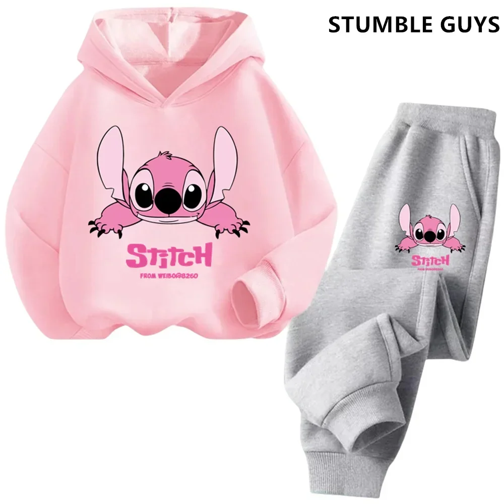 Felpe con cappuccio per bambini Stitch Kawaii Fashion Pullover felpa Anime Trucksuit Manga cartoni animati ragazze ragazzo bambini autunno