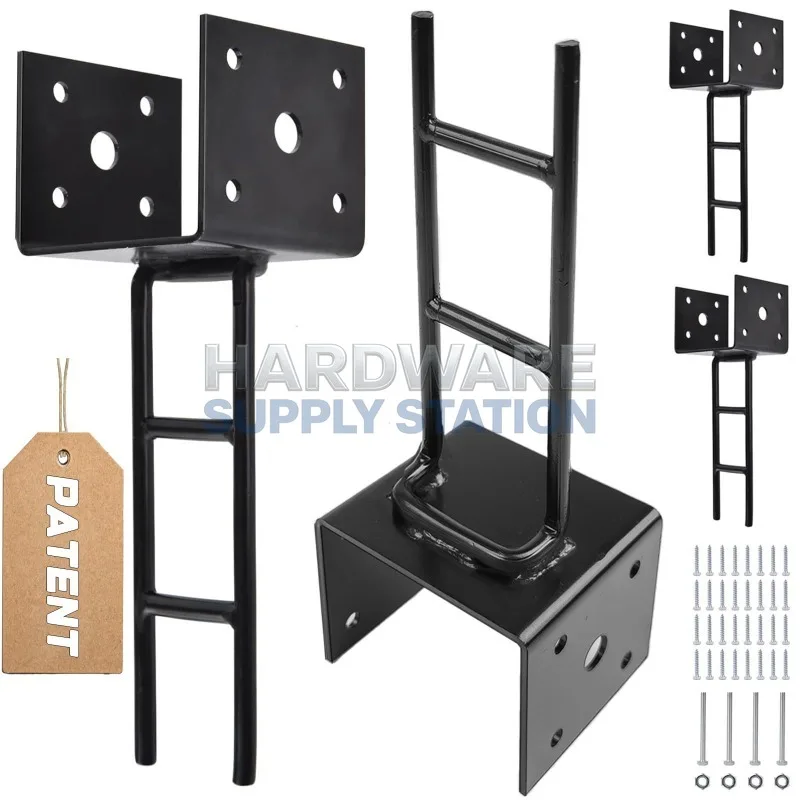 

Комплект из 4 U-образных анкеров для столбов, черные кронштейны для столбов беседок и террас, монтажные аксессуары с винтами для усиления