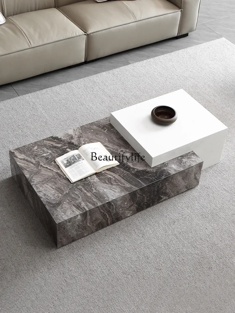 

Stone Plate Coffee Table Simple Modern Small Apartment Italian Light Luxury Combination Retractable