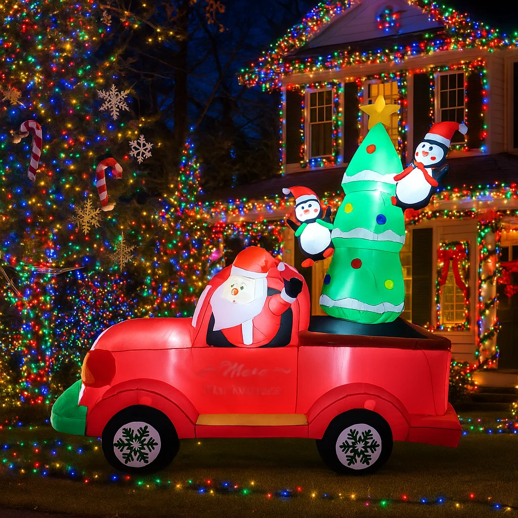 6.8FT Kerstversiering Opblaasbare Kerstman Auto Pinguïn Kerstboom Speelgoed Huis Tuin Ornamenten Met LED Decor Kerstmis