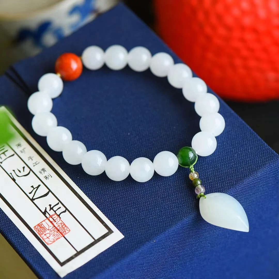 New Style  Hetian Jade Round Bead Bracelet with Water Drop Jewelry 9543#