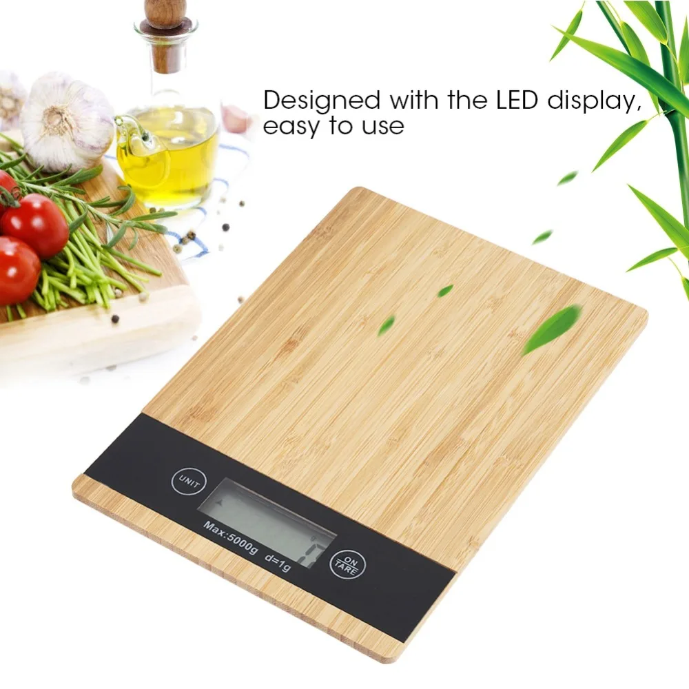 Wood+ ABS Digital Kitchen Scale LED Display Touch Buttons Electric Kitchen Scale Tare Function Brown Cooking Food Scale