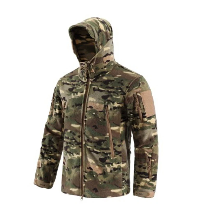Winter Men’s Polar Fleece Warm Jackets Men Softshell Camo Army Tactical Hooded Coats Outdoor Men Hiking Windbreaker Jackets