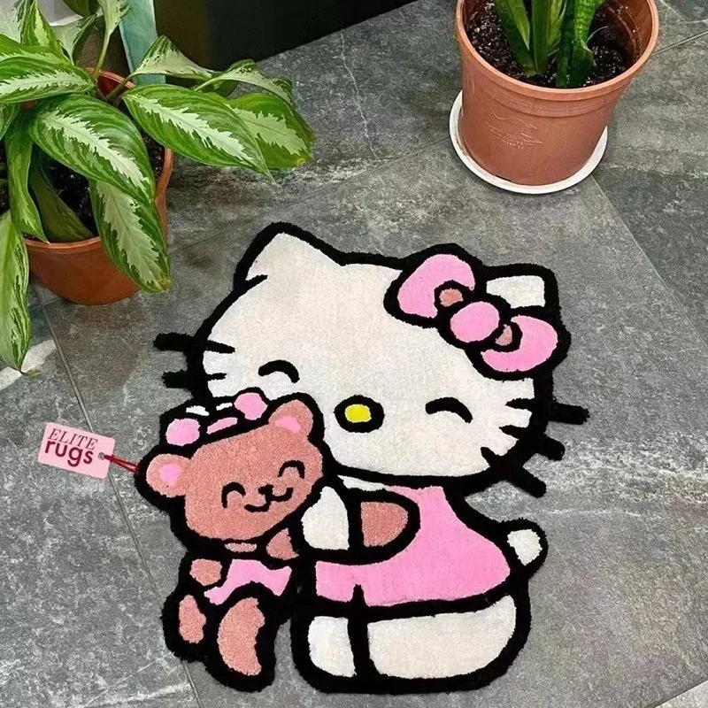 Non‑Slip Hello Kitty Holding Strawberry Faux Cashmere Rug Cozy For Bedroom Bathroom Floor Decor
