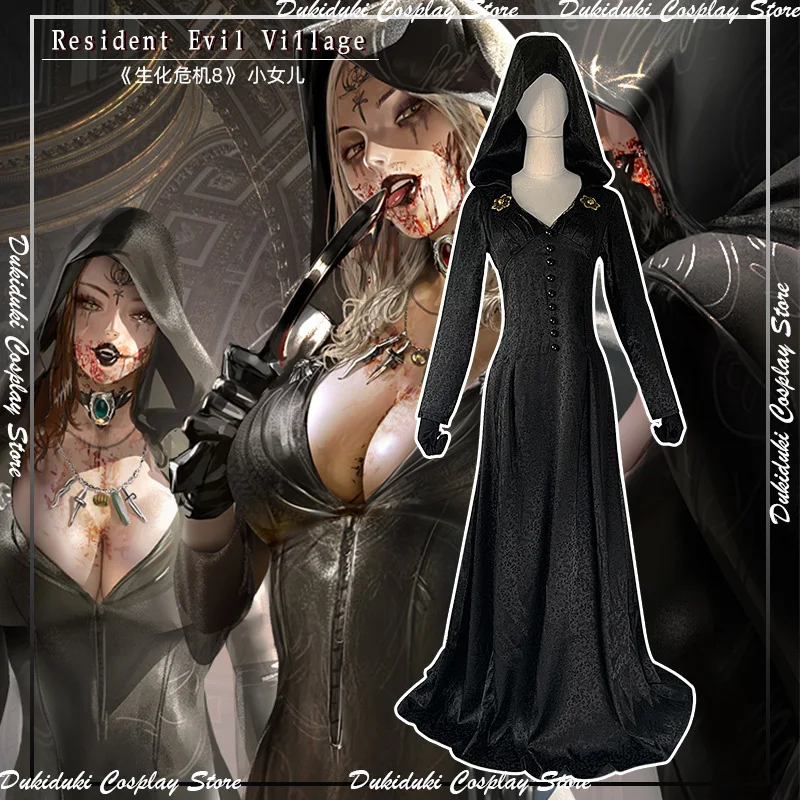 

Resident Evil Village Cosplay Costume Game Role Playing Lady Dimitrescu Dress Vampire Daughter Halloween Costume Party Dress Up