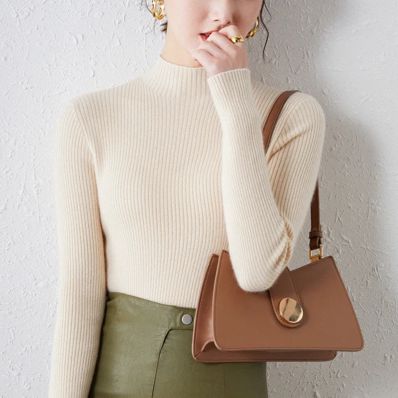 

2025 Autumn Winter Turtleneck Sweater Women Knitted Soft Pullovers Jumpers Basic Soft Sweaters Korean Simple Base Layer Tops