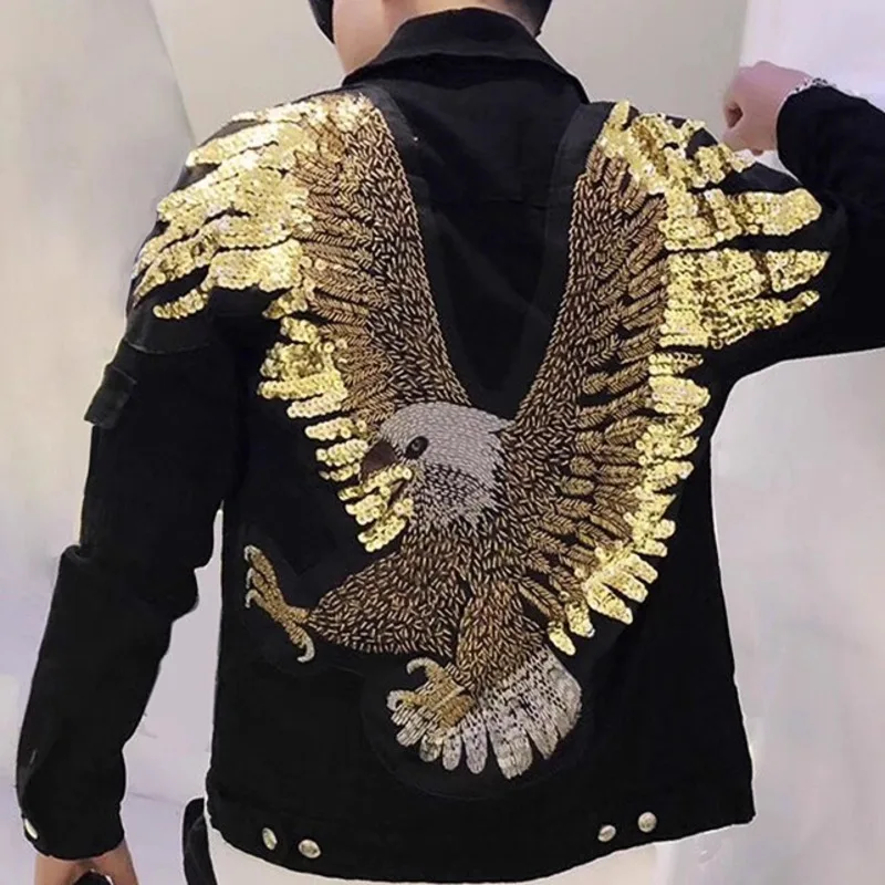 

New Sequin Decoration Men Vintage Jacket Men Eagle Animals High Quality Coat Streetwear Male Badge Jackets Red Mens Jackets Coat