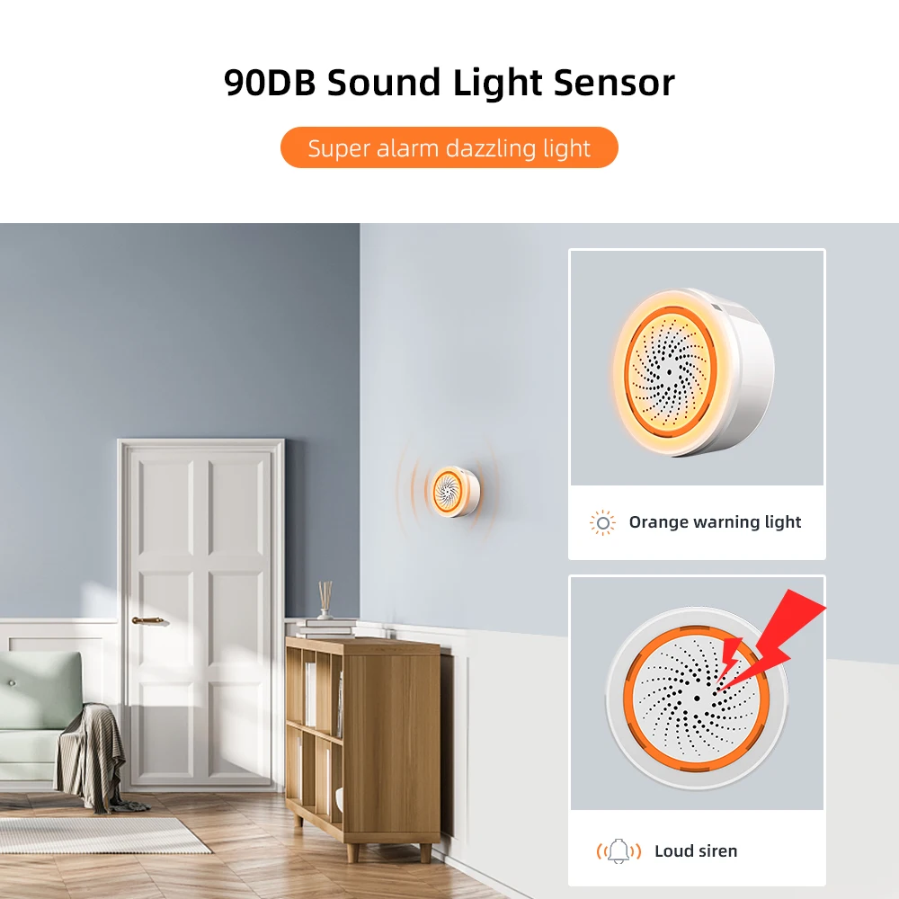 Tuya ZigBee 3.0 2 In 1 Sound Light Sensor Built-in 90dB Siren Alarm Smart Home Remote Control Via SmartLife APP Zigbee Gateway