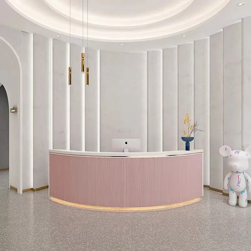 Contemporary White Curved Beauty Salon Reception Desk Furniture Customized Modern Front Office Table Hospital Reception Desk