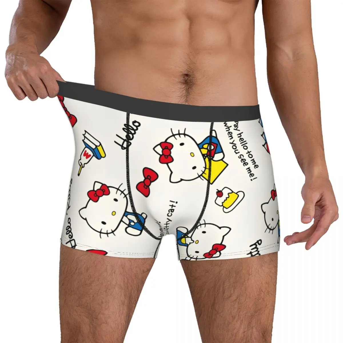 Man Hello Kitty Cartoon Milk Boxers Gag Gifts Underwear Shorts Men's Boxer Quilt Underpants Cozy