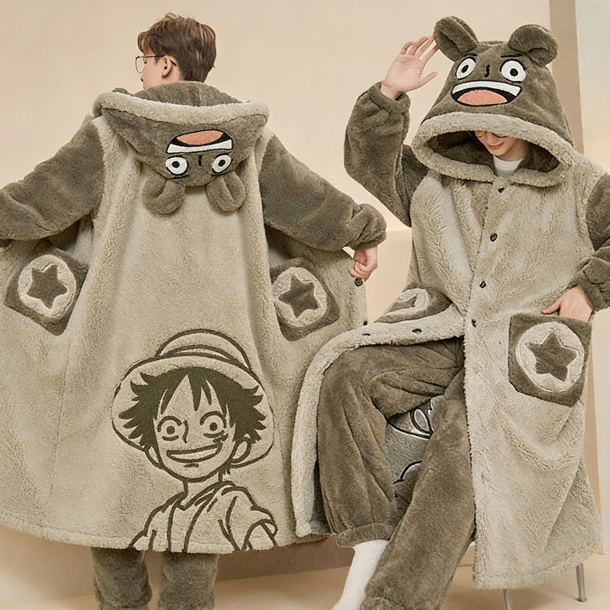 

One Piece Roronoa Zoro Cartoon Anime Robe Bathrobe Creative Men'S Autumn Winter Coral Fleece Warm Loungewear Pajamas Anime Gift