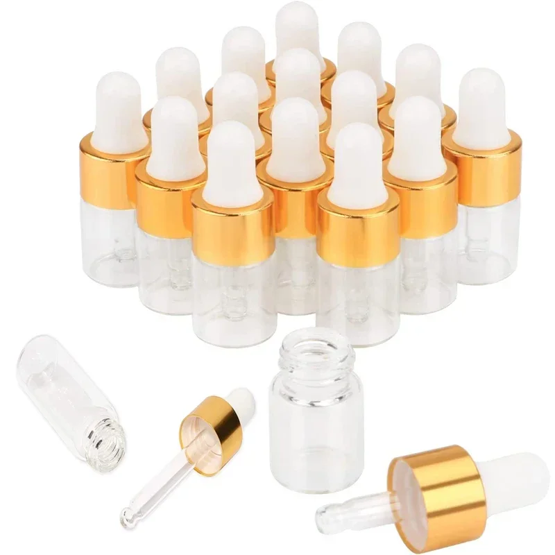 10Pcs 1ml-5ml Amber/Clear Mini Glass Dropper Bottles Refillable Sample Vial Small Essential Oil Bottle Perfume Liquid Containers