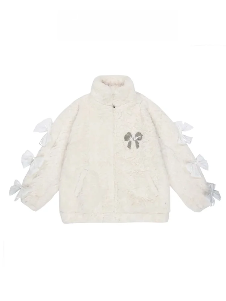 

Женская утепленная плюшевая хлопковая куртка-пальто из овчины, свободная зимняя верхняя одежда с узлами, теплая, для повседневной носки, на молнии