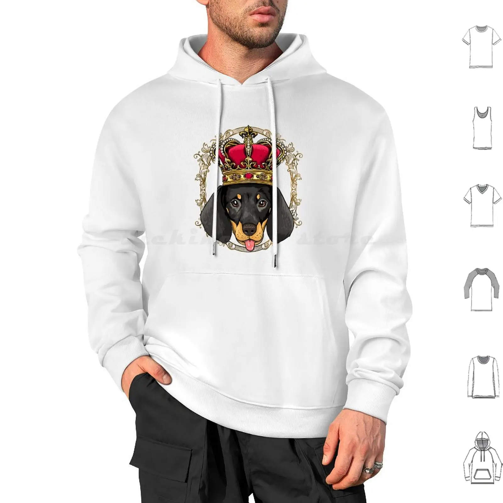 

King Dachshund Wearing Crownqueen Dachshund Dog Hoodie cotton Long Sleeve King Dachshund Wearing Crownqueen Dachshund