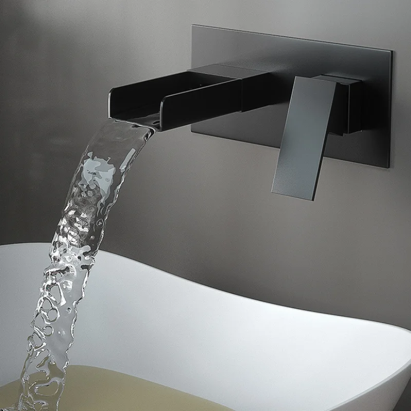 

Роскошный черный смеситель для ванной комнаты, медный встроенный смеситель для раковины в ванной комнате, хромированный смеситель-водопад, смеситель для горячей и холодной воды в Lavotory