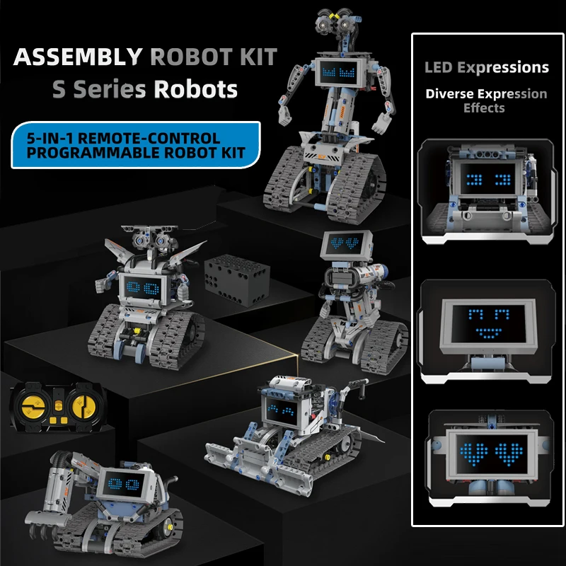 

LED Expressions Remote control Programming robots 5 in 1 Building block tank With lights Creative assembly puzzle toy boy gift