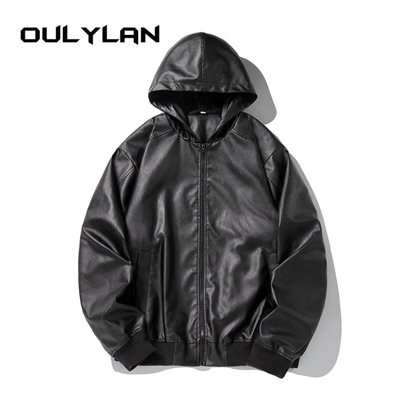 2024 Fall New Structure Splicing Design Function Loose Hooded Leather Jacket Retro Leather Jacket for Men