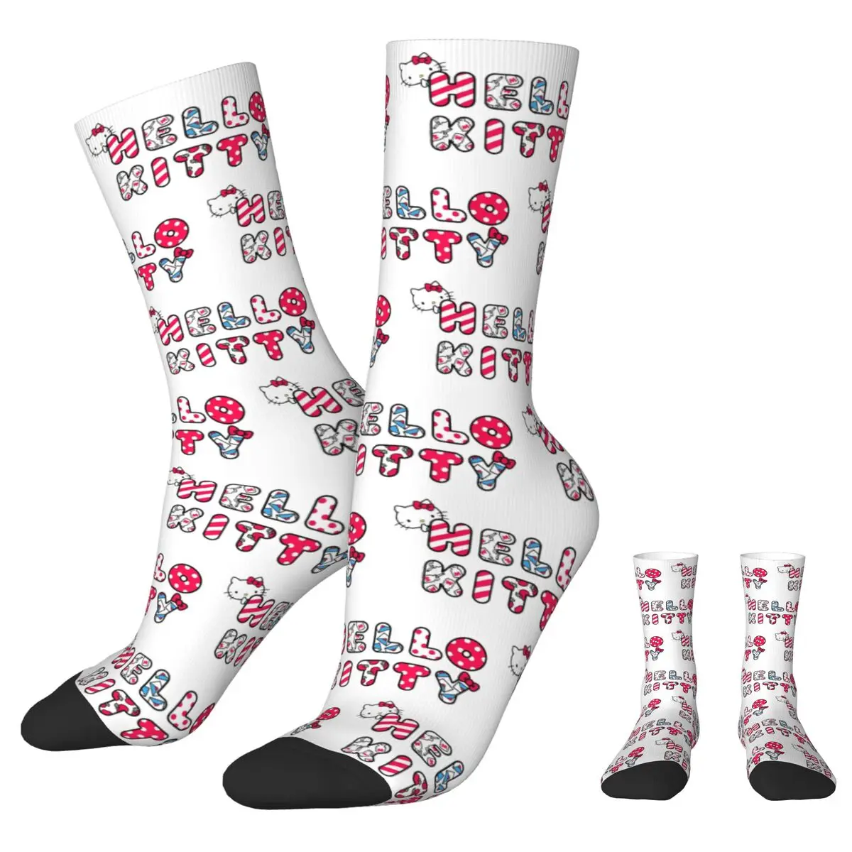 Official Hello Kitty Logo Icons Socks Men Women Polyester Funny Socks Novelty Spring Autumn Winter Middle Tube Stockings Gifts