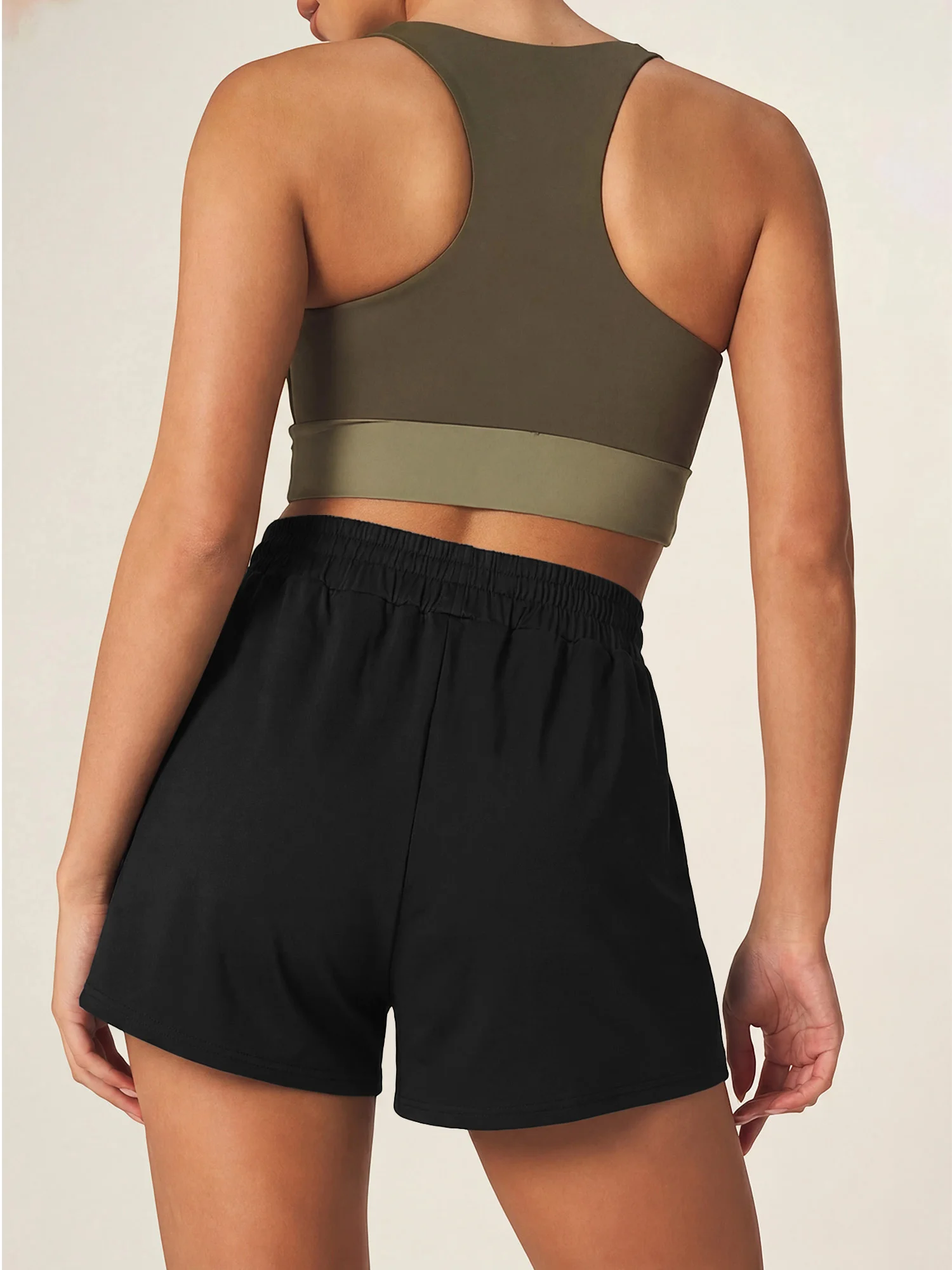 Loose Wide Leg Black Shorts For Women Elastic High Waist Slim Look Design Smooth Thin Cloth With Side Phone Pocket