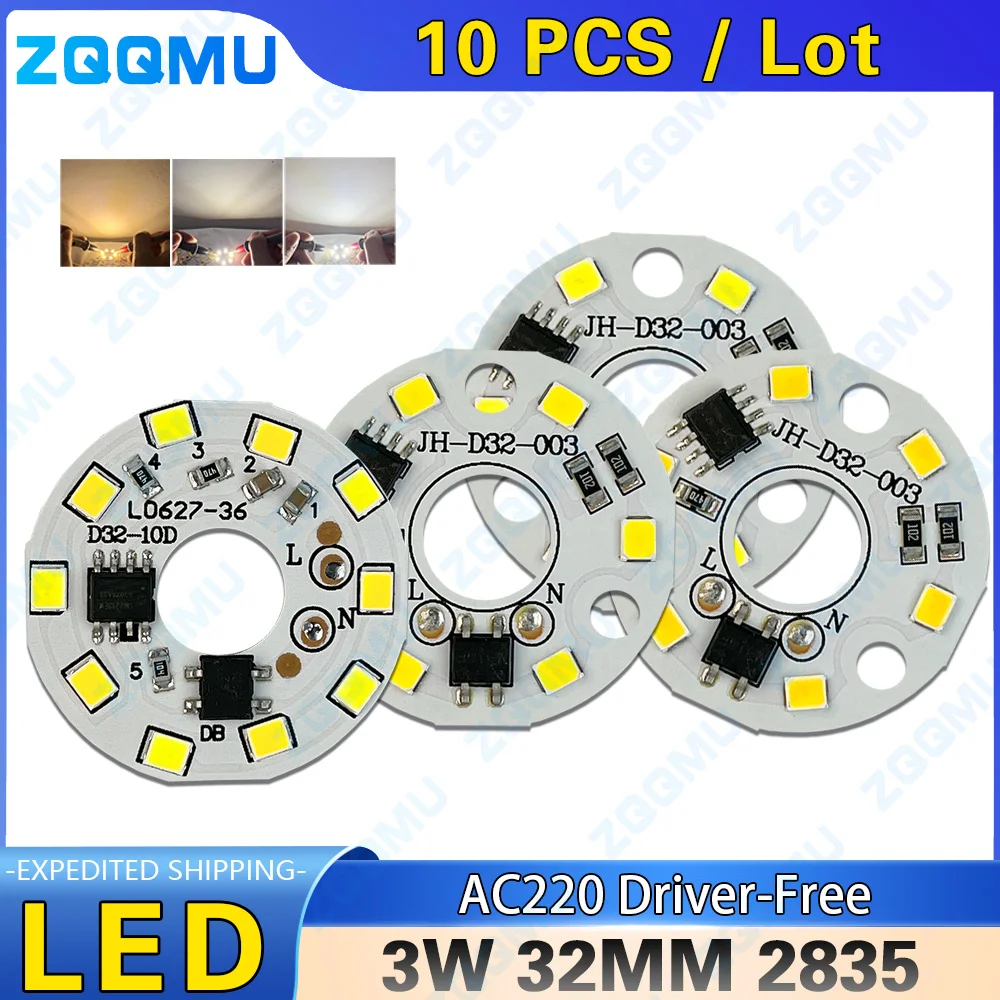 3W LED AC 220V Scheda patch senza driver Modulo rotondo Sorgente luminosa Lampadina da cricket LED Downlight Patch Faretto bicolore 32MM