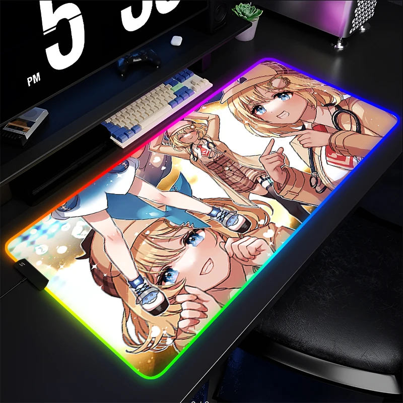RGB Mouse Pad Computer Varmilo Keyboard Pad Anime Gaming Accessories Hololive Girl Gamer Desk Mat LED PC Watson Amelia Mousepad