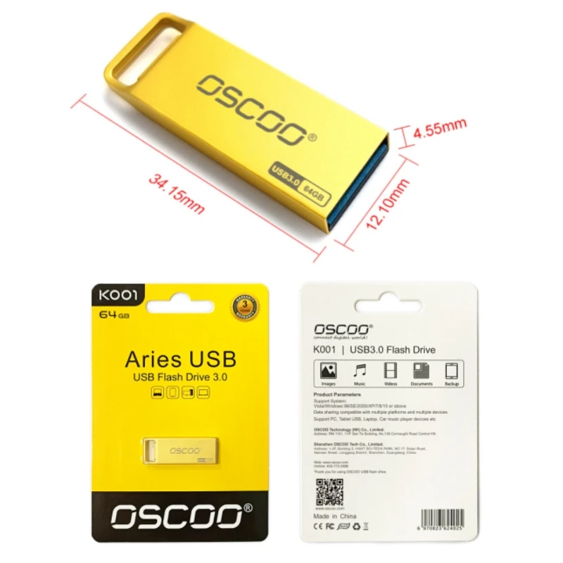 Unidade Flash USB de Alta Velocidade à Prova D'Água, Pen Drive, Memory Stick, U Disco, U Disco, USB 3.0, 5g, 64GB, 32GB, 16GB