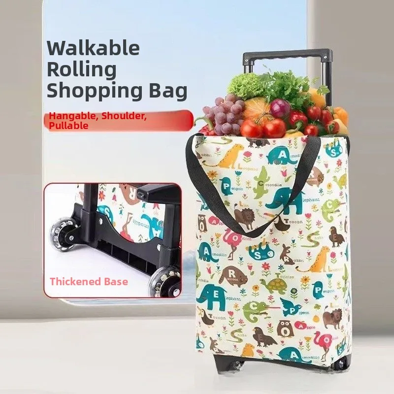 

Large Capacity Shopping Cart Portable Four-Wheel Hand-Pulled Grocery Cart Stacking Household Storage Utility Cart Stainless S...