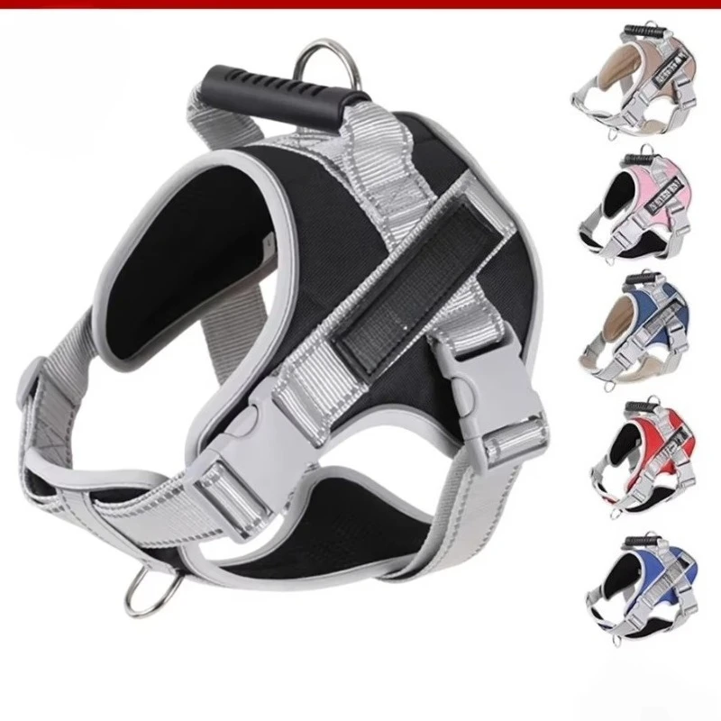 Harnais pour chien réglable, réfléchissant et anti-traction, en maille respirante douce, avec poignée et laisse, pour chiens de petite et grande taille