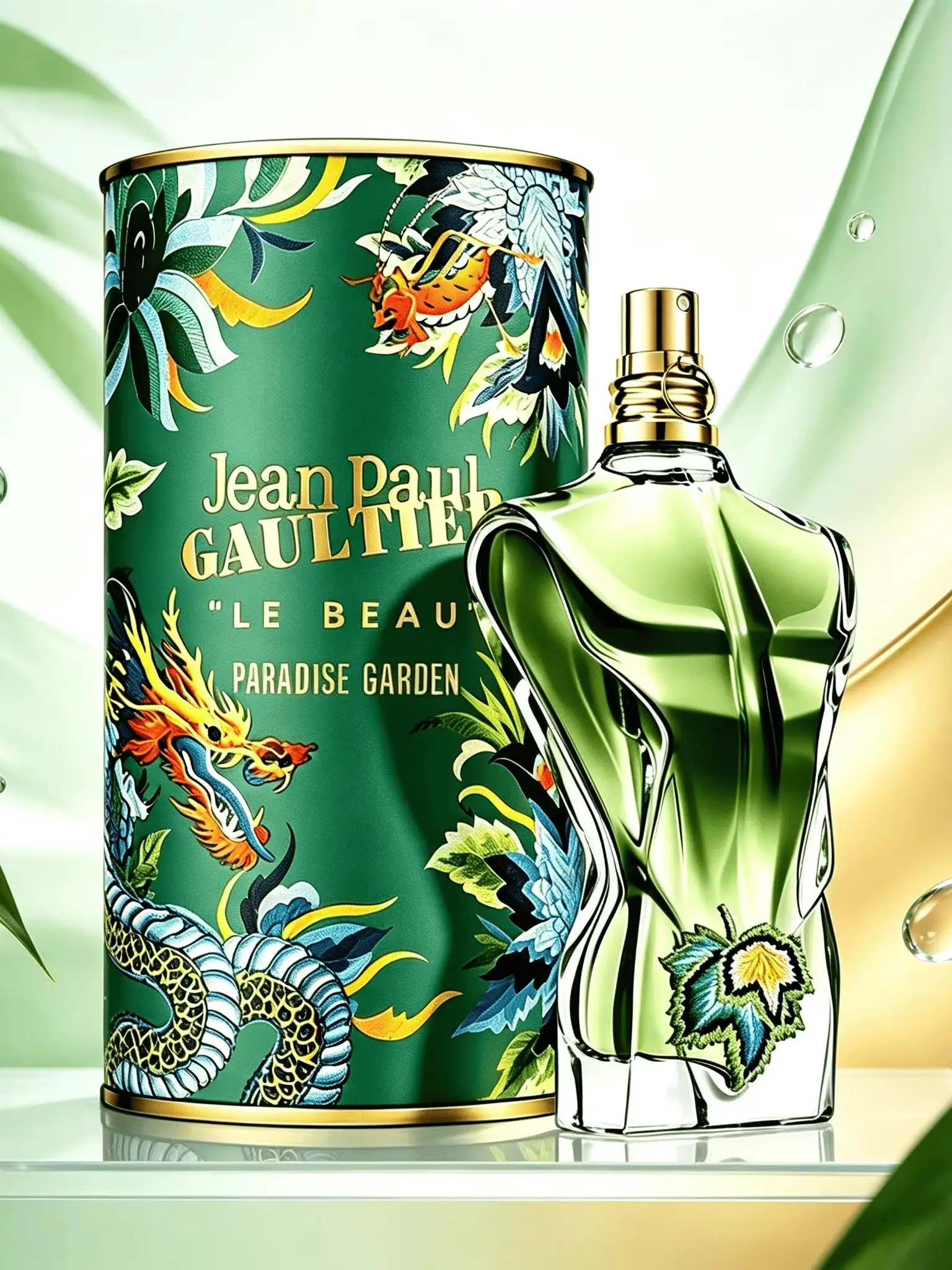 Jean Paul Gaultier Le Beau Paradise Garden Unisex Eau de Parfum 100ml, exotisches tropisches grünes Aroma, grüne Noten Kokosnuss, Feige, Sandelholz, erfrischender holziger Duft, Geschenkbox in
