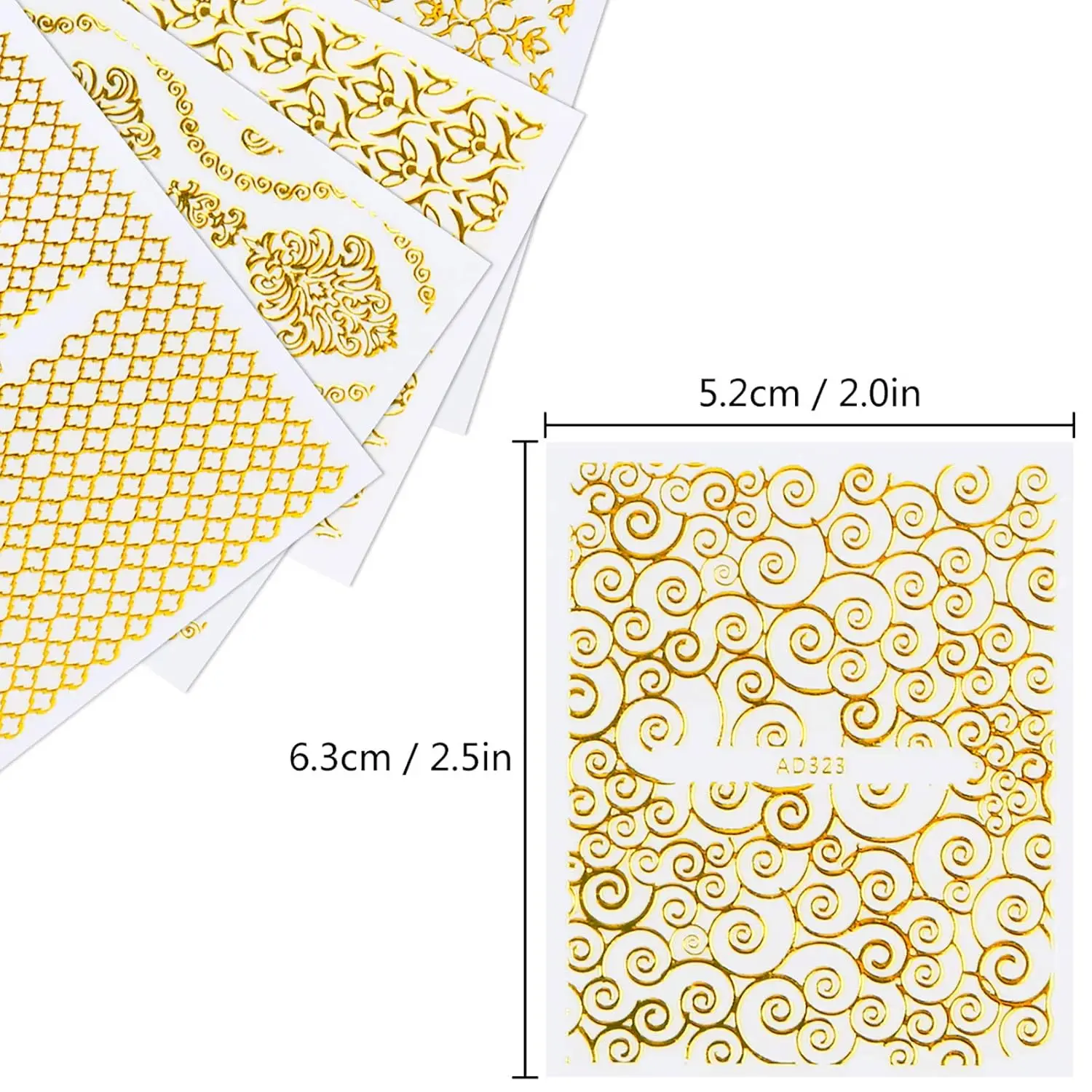 30pcs 3D Gold Flowers Nail Art Sticker, 30 Sheets Metallic Flowers Vine Nail Decals Sticker 3D Flower Lace Nail Adhesive Sticker