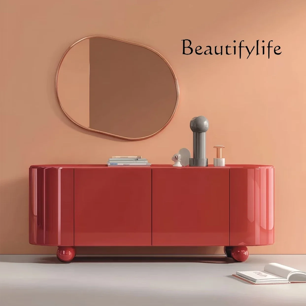 

XS Italian Light Luxury Creative Dining Side Cabinet Personalized Paint Arc Entrance Cabinet Entry Entrance Decoration Cabinet