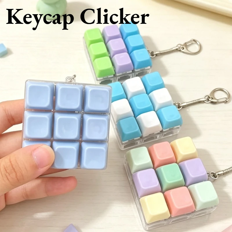 Keycap Clicker Portable Macaron Color 9-Key Keyboard Fidget Toy Finger Pinch Mini Pendant ASMR Stress Relief Keyboard Keychain