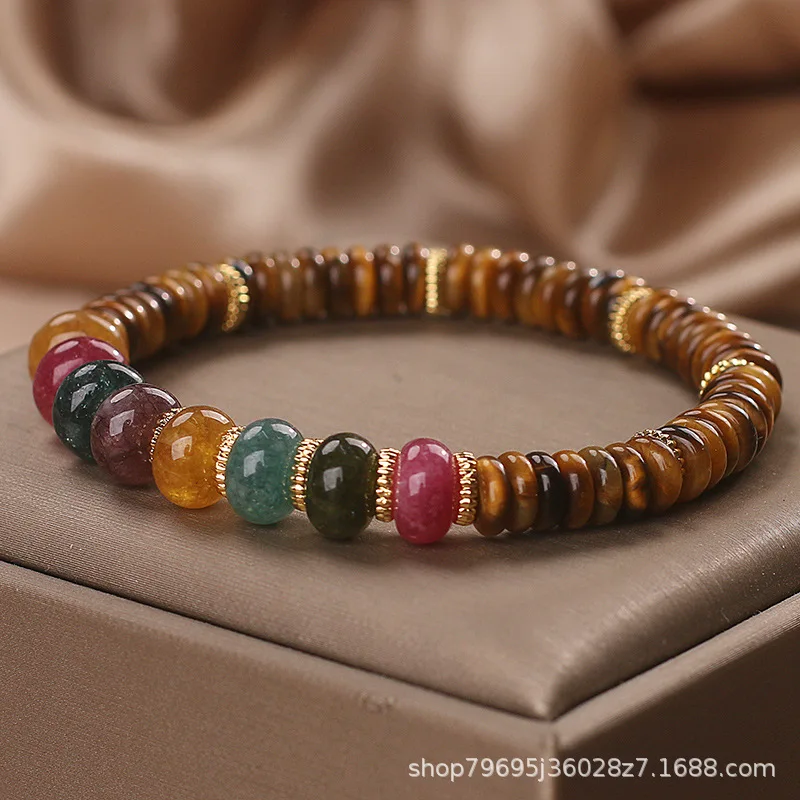 Natural Volcanic Stone Green East Mausoleum Pink Crystal Multi-Treasure Beaded Bracelet Slice Dopamine HandString Jewelry Gifts