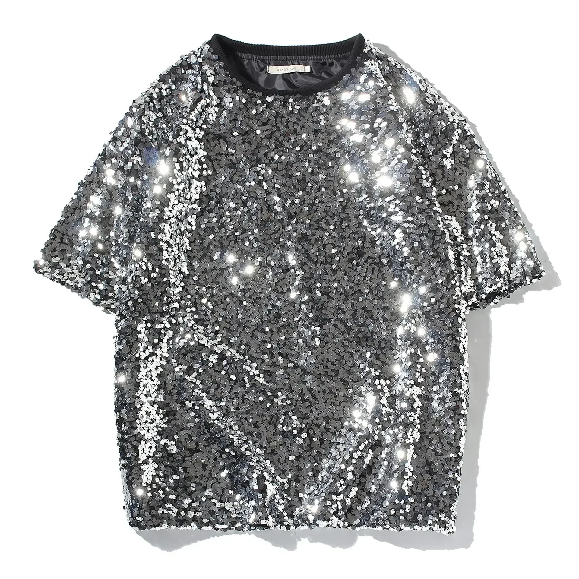 2024 Stage Performance T-shirt Men's Summer New Sequin Pullover Short Sleeve T-shirt Mens T Shirts Men's Performance Clothing