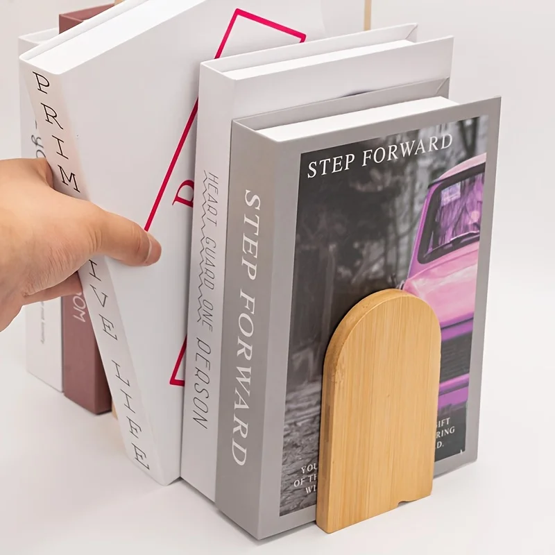 Wooden Bookends For Bookshelf Bamboo Book Ends Heavy Duty Non Slip Holder Desk Organizer Office Desktop Storage view 5