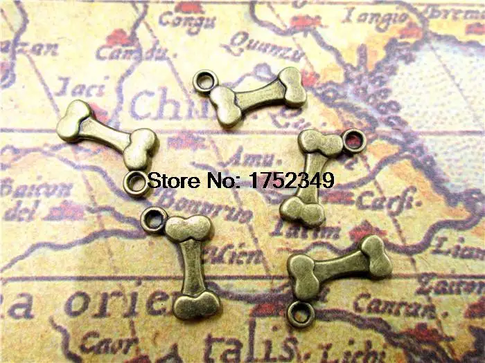 35pcs/lot--Dog Bone Charms, Antique bronze 3D Dogs Bones Charms Pendants 16x11mm