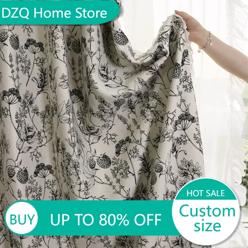 

American Retro Curtains for Living Room Bedroom Rural Curtain Blackout Printed Curtain Auricularia Auricula Lace Curtain Home