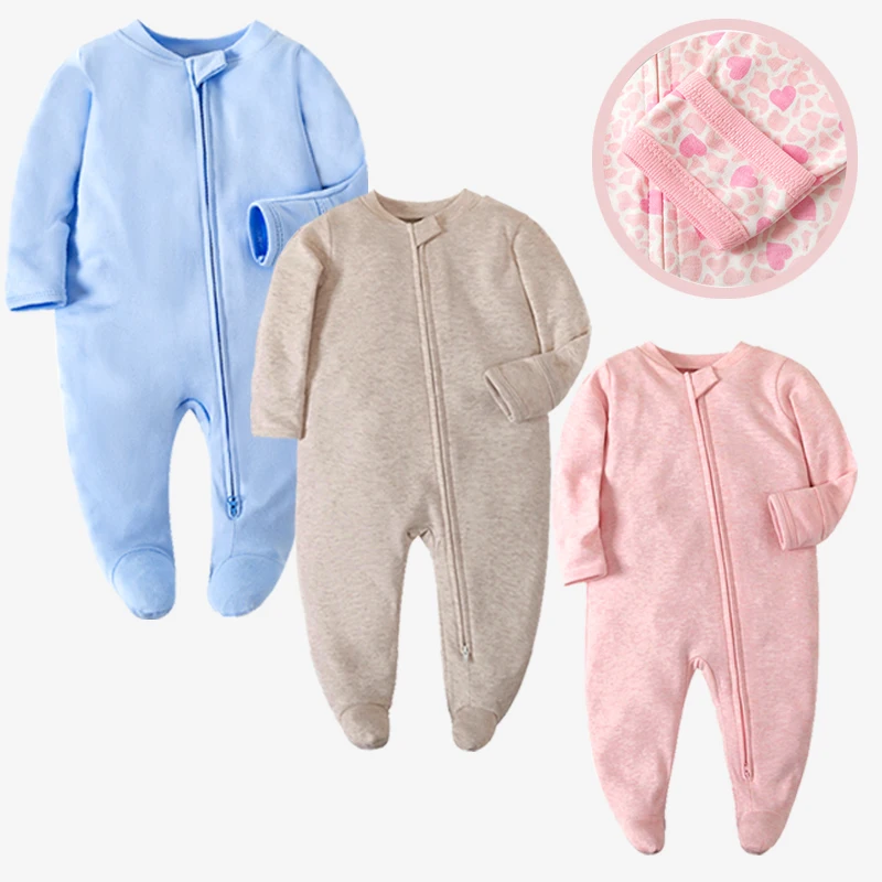 Newborn Baby Clothes Footed Pajamas Zipper Girl and Boy Romper 0-12 Months Soft Cotton Solid White Fashion Long Sleeve Jumpsuit